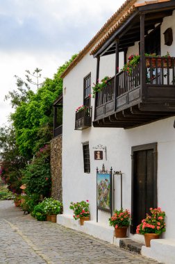 Streets and white houses of Canarian old town Betancuria on Fuerteventura island, winter in Spain