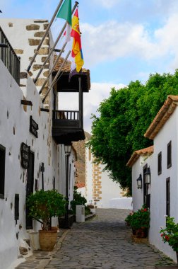 Streets and white houses of Canarian old town Betancuria on Fuerteventura island, winter in Spain