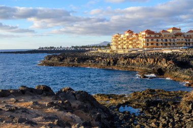 Winter sea and sun vacation in Caleta de Fuste touristic village on Fuerteventura, Canary islands, Spain