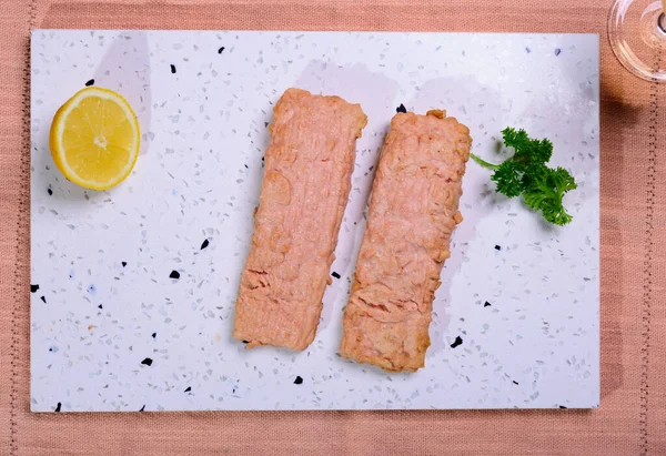 Tasty vegetarian vegan fish free salmon steak, plant based healthy food