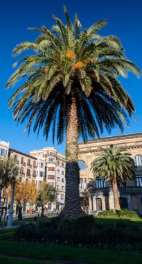 Walking in old harbor and central part of Donostia or San Sebastian city, Basque Country, Spain in sunny day