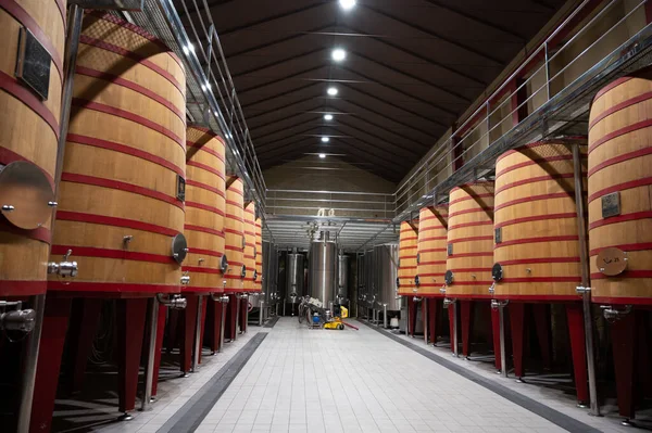 Modern Large Wooden Barrels Wine Fermentation Process Red White Wine — 图库照片