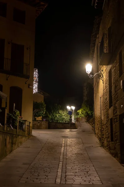 stock image Streets of small village Elsiego in Rioja valley at night