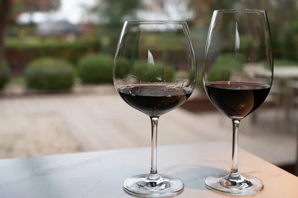 赤ワインの試飲 リオハのワイナリーセラーの訪問 リオハワイン製造地域 スペインの首都 — ストック写真