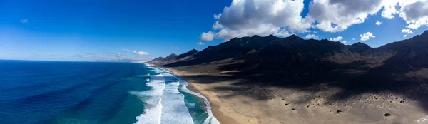Letecký Pohled Obtížný Přístup Zlaté Písčité Dlouhé Pláži Cofete Skryté — Stock fotografie