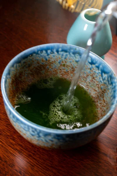 Kelet Ázsiában Japánban Fogyasztott Speciálisan Termesztett Feldolgozott Zöld Tealevelek Finoman — Stock Fotó