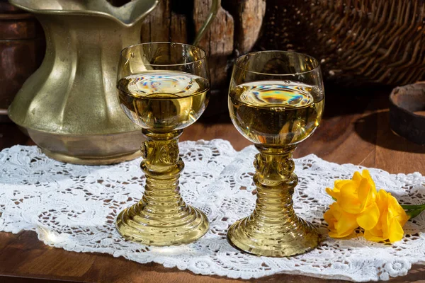 Antique German Glassware Old Dutch Style Rummer Roemer Glasses White Royalty Free Stock Images