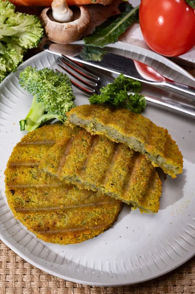 Grilled Tasty Vegan Vegetarian Burgers Made Fresh Broccoli Vegetables Dried — Photo