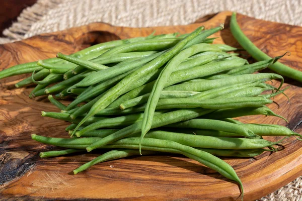 Raw Fresh Organic Green Beans Ready Cook Close — Stock Photo, Image