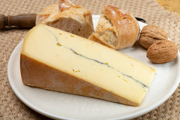 Peynir Koleksiyonu Fransız Morbier Yarı Yumuşak Inek Sütlü Peynir Siyah — Stok fotoğraf