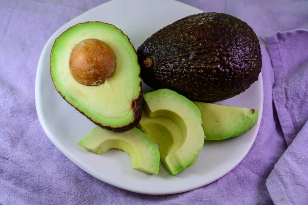 Two Fresh Ripe Raw Hass Avocados Close Healthy Food Concept — 스톡 사진