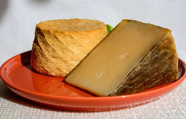 西班牙奶酪系列 日光灯下的熏制和老旧成熟山羊奶酪 — 图库照片