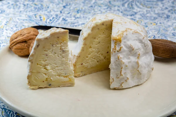 チーズコレクション モルドガペロンの柔らかい牛フランスチーズフランス オーヴェルニュで生産された砕いたコショウとニンニクで味付けされた伝統的なガペロン — ストック写真