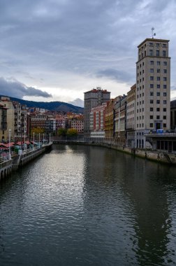View of Bilbao city and Nervion river, Basque Country, Spain at winter