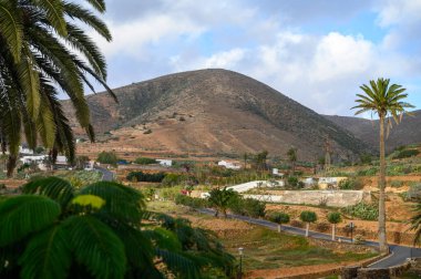 Streets and white houses of Canarian old town Betancuria on Fuerteventura island, winter in Spain