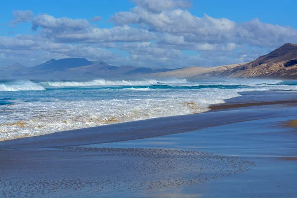 Vista Sobre Difícil Acesso Areia Dourada Longa Praia Cofete Escondido — Fotografia de Stock