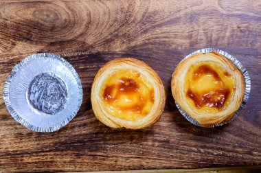 Portugal's traditional sweet dessert Pastel de nata egg custard tart pastry in cup