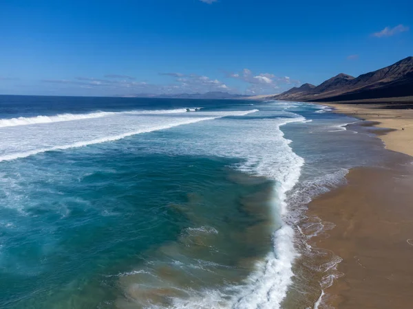 Vista Aérea Sobre Difícil Acesso Areia Dourada Longa Praia Cofete — Fotografia de Stock
