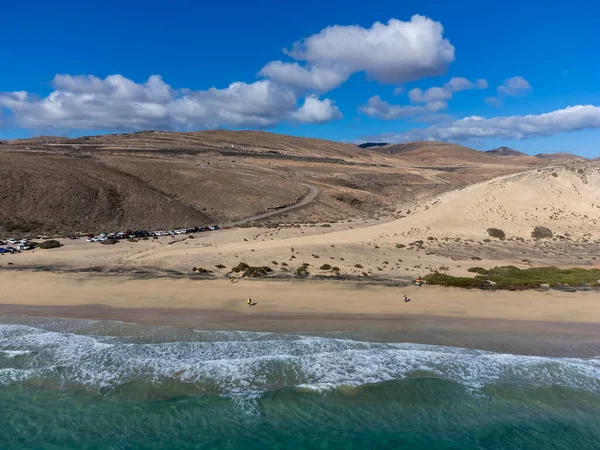 Aerial View Sandy Dunes Turquoise Water Sotavento Beach Costa Calma — Stock Photo, Image