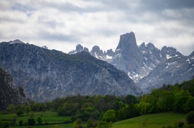Kuzey İspanya 'nın Asturias kentindeki Picos de Europa' nın Macizo Orta Bölgesi 'nde yer alan Paleozoik Çağ' dan kalma kireçtaşı zirvesi Naranjo de Bulnes veya Picu Urriellu 'nun görüntüsü