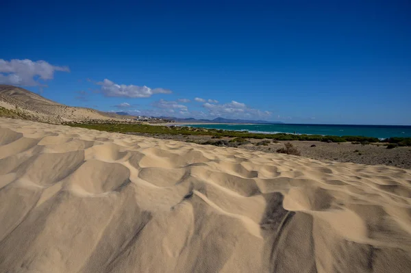 Dunas Arena Aguas Turquesas Playa Sotavento Costa Calma Fuerteventura Islas — Foto de Stock