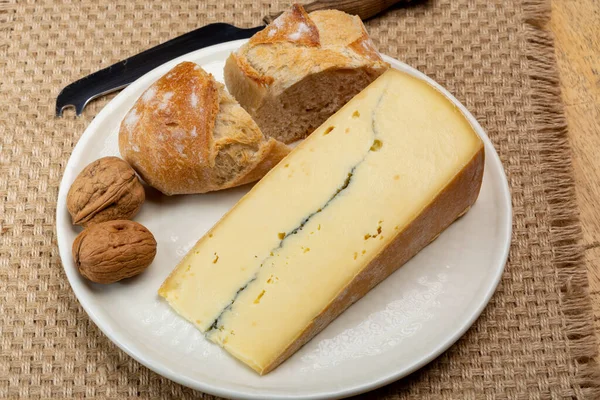 Peynir Koleksiyonu Fransız Morbier Yarı Yumuşak Inek Sütlü Peynir Siyah — Stok fotoğraf