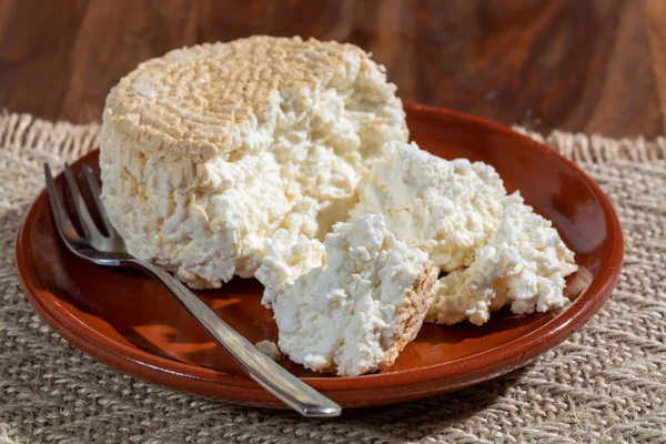 stock image Polish white skimmed fresh smoked milk twarog cheese, white cow cheese compared to curd, quark, or cottage cheese made in Poland