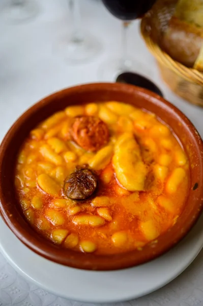 Fabada Asturiana Asturian Bean Stew Spain Hot Heavy Dish Served — Stock Photo, Image