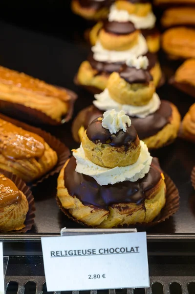 Surtido Pastelería Dulce Horneada Fresca Francesa Con Chocolate Confitería París — Foto de Stock