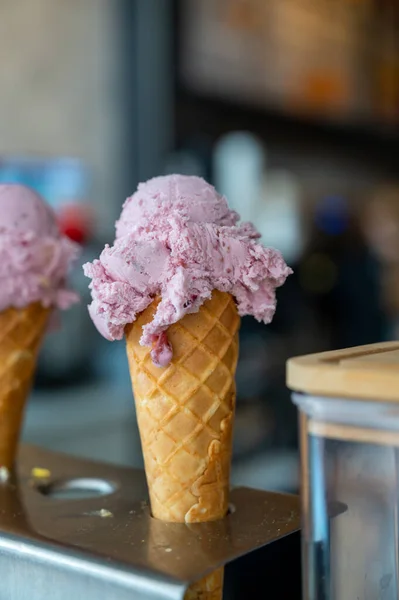 stock image Eating on fresh made italian ice cream on street in sunny day, summer vacation