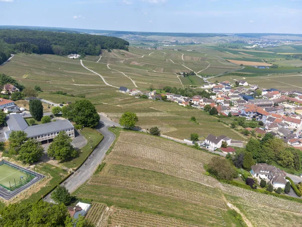 Panorama Luftaufnahme Der Grünen Grand Cru Champagner Weinberge Und Häuser — Stockfoto