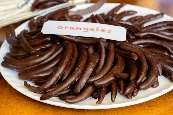 Édes Gyümölcs Cukorka Kézműves Spanyol Cukrászda Angol Fordítás Narancs — Stock Fotó