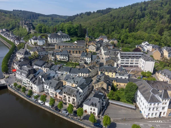 stock image Aerial view on medieval town Bouillon with old fortified castle, Luxembourg province of Wallonie, Belgium