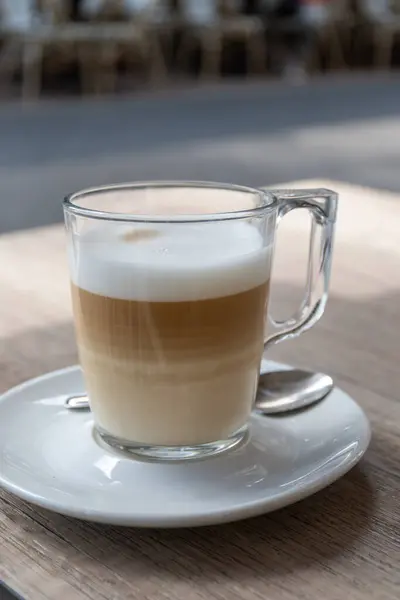 Branco Xícara Café Latte Servido Café Livre França Close — Fotografia de Stock