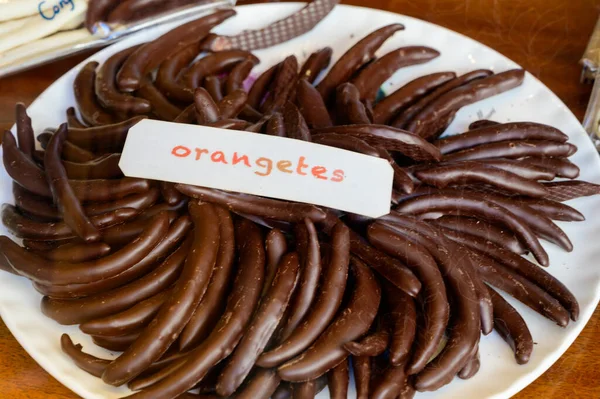 Édes Gyümölcs Cukorka Kézműves Spanyol Cukrászda Angol Fordítás Narancs — Stock Fotó