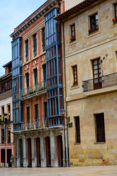 Walking of old streets in capital of Principality of Asturias, Oviedo, Spain.