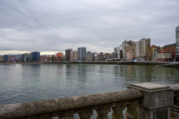 Uitzicht Boulevard Huizen Het Strand Van San Lorenzo Gijon Asturias — Stockfoto