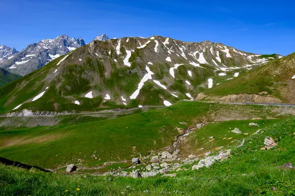 Montagne Verdi Prati Alpini Vista Vicino Col Lautaret Massif Des — Foto Stock