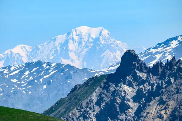 Вид Белоснежную Вершину Самой Высокой Горы Мон Бланк Альпах Западной — стоковое фото