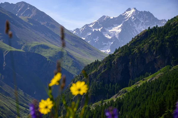 Alpy Widok Góry Między Grave Freeride Narciarskiej Wsi Col Lautaret — Zdjęcie stockowe