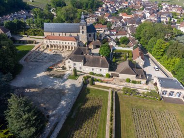 Yeşil başbakanın panoramik hava manzarası Hautvillers köyü yakınlarındaki üzüm bağlarına ve Fransa 'nın Champange kentindeki Marne Nehri vadisine bağlıdır.