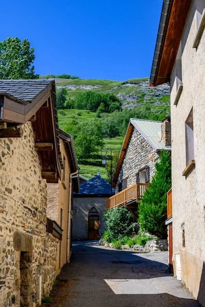 stock image La Grave, village in Hautes-Alpes department in southeastern France, small ski resort with off-piste for extreme skiers in French Alps, dominated by mountain peak La Meije