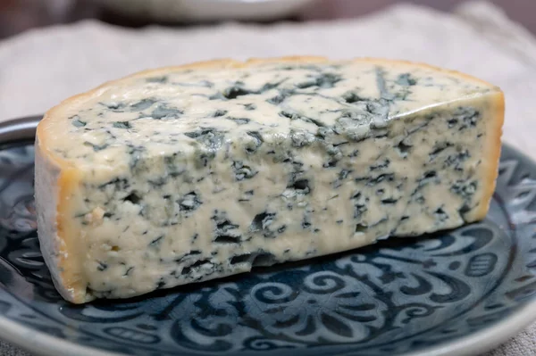 奶酪系列 一块法国蓝奶酪 或4Me Ambert特写 — 图库照片