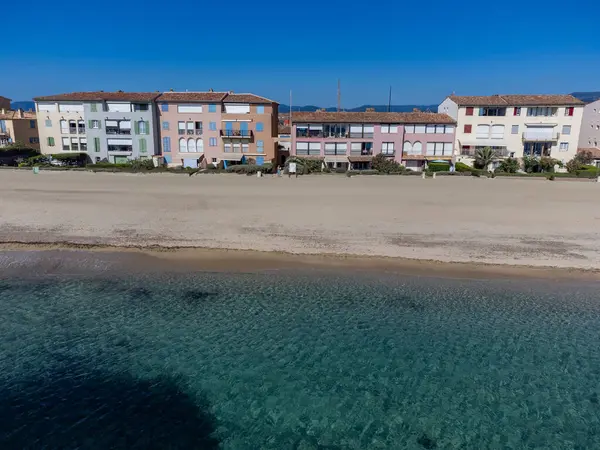 Arial View Blue Water Gulf Saint Tropez Sandy Beach Houses — Stock Photo, Image