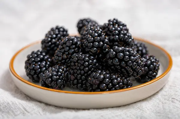 Fresh Ripe Black Bramble Blackberries New Harvest — Stock Photo, Image