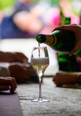 Fransız şampanyası, Cote des Bar 'da hafta sonu şampanya festivali güzergahında köpüklü beyaz şarap tatmak.