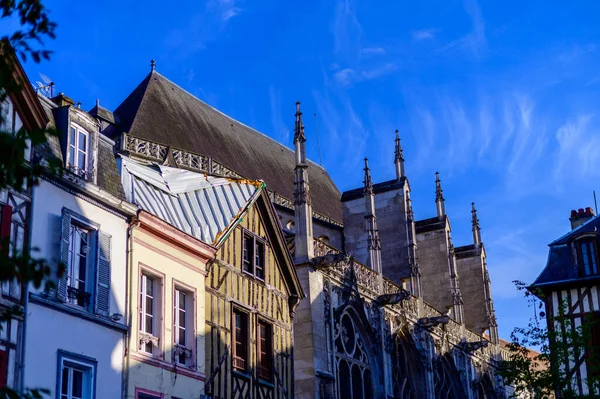 Średniowieczna Centralna Część Starego Miasta Troyes Domami Muru Pruskiego Wąskimi — Zdjęcie stockowe