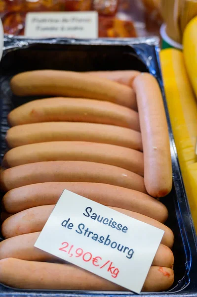 Embutidos Cerdo Alsacia Francia Traducción Española Sausage Strasbourg —  Fotos de Stock