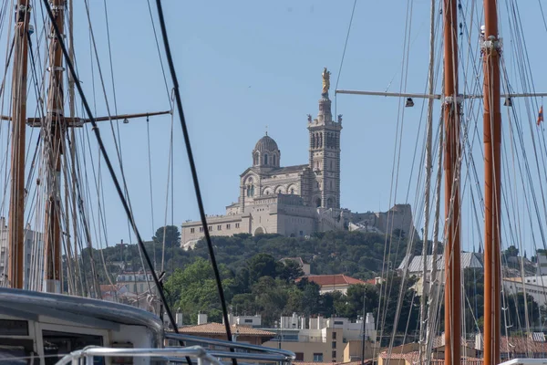 Vista Sobre Antigo Porto Marselha Barcos França Destino Turistas — Fotografia de Stock