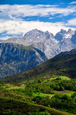 Kuzey İspanya 'nın Asturias kentindeki Picos de Europa' nın Macizo Orta Bölgesi 'nde yer alan Paleozoik Çağ' dan kalma kireçtaşı zirvesi Naranjo de Bulnes veya Picu Urriellu 'nun görüntüsü